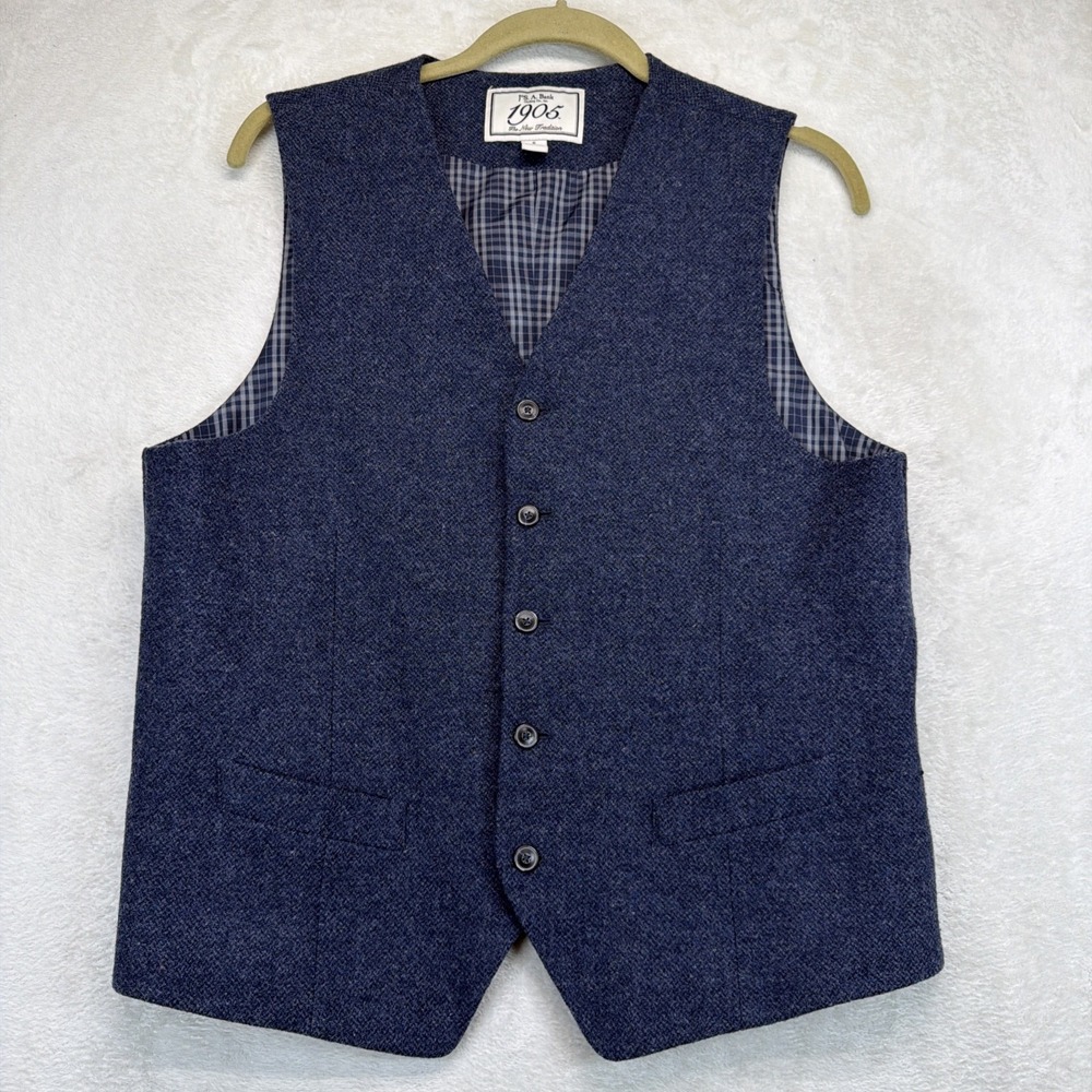 Jos A Bank Mens Wool Vest Small Blue Tweed Waistcoat Suit Separates Dress